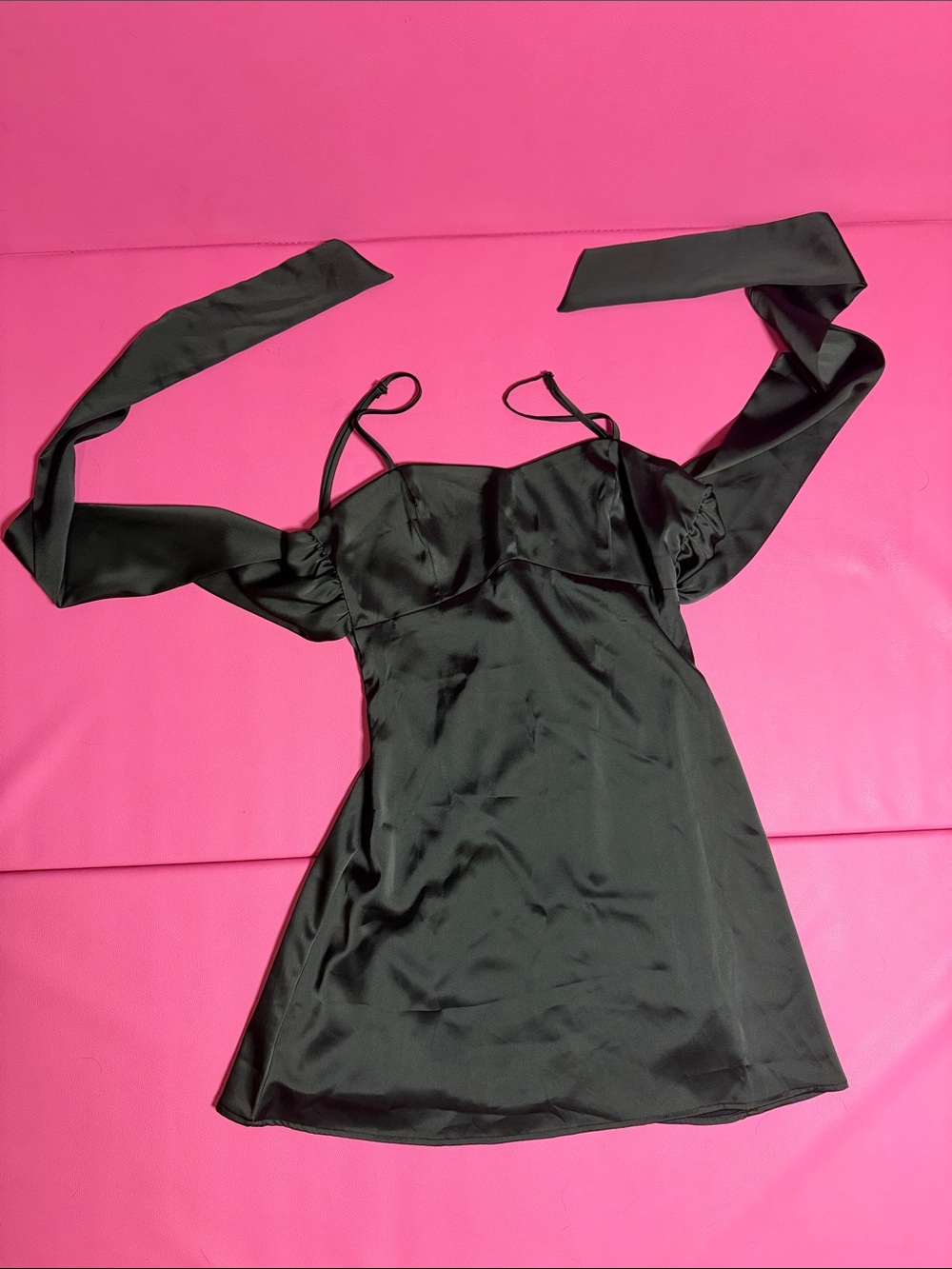 Urban Outfitters Black Satin Mini Slip with Tie-Detail